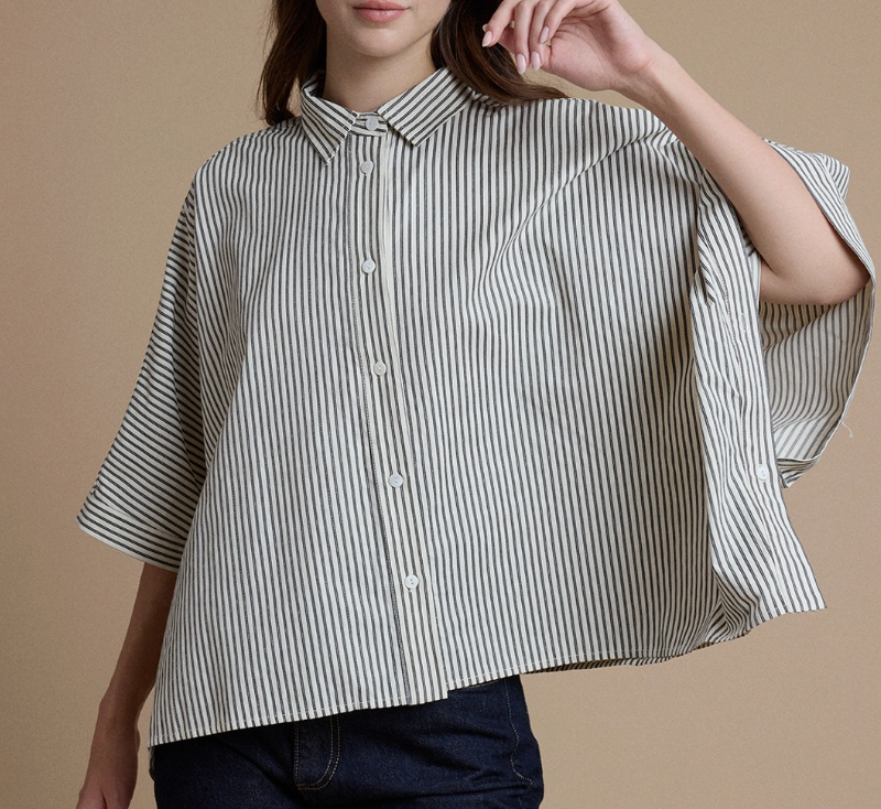 Striped Wide Sleeve Button Up Blouse