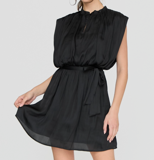 Silky Belted Sleeveless Short Dress