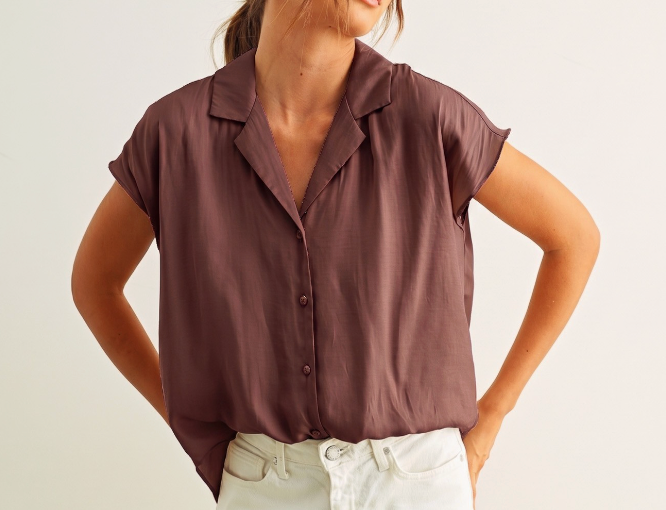 Cap Sleeve Button Down Shirt