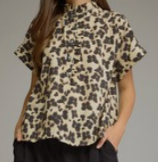 High Neck Butterfly Print Blouse