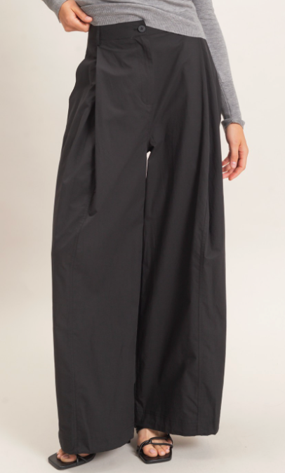 High Waist Wide Leg Pants w Ankle Cinch Option