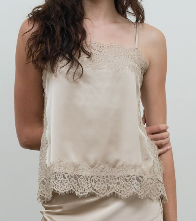 Satin Cami with Lace Trim