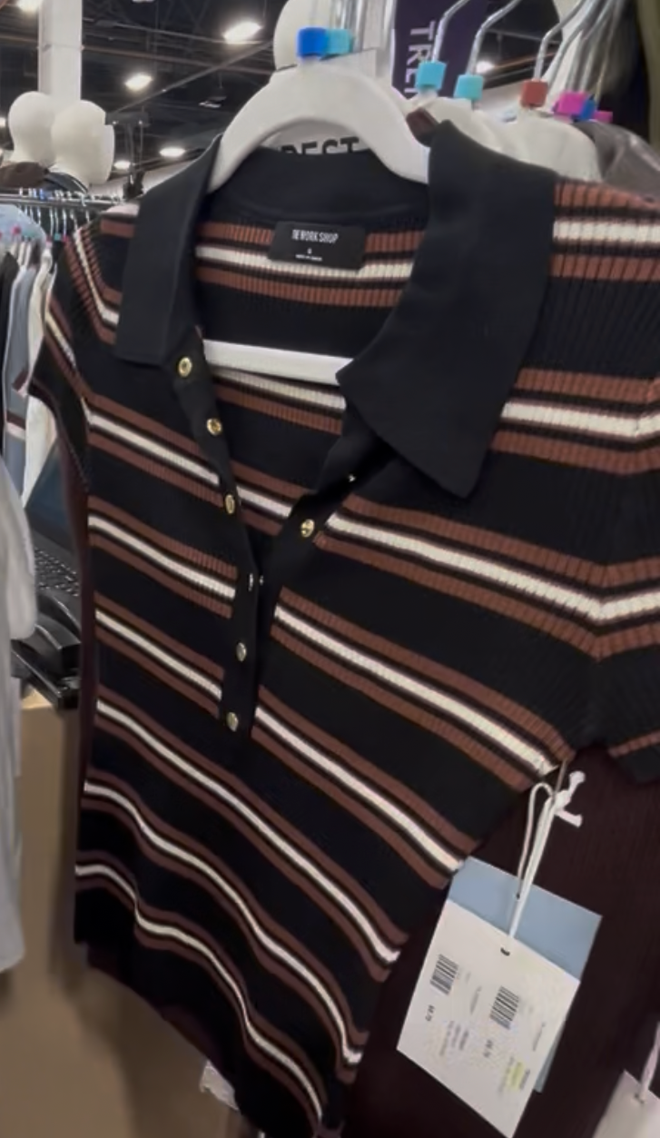 Brown & Black Striped Knit Polo Top w Snap Buttons